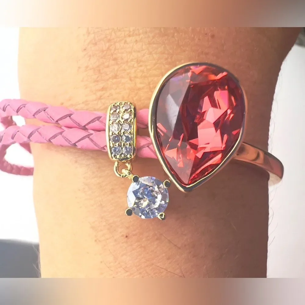18k gold filled Elegant Pink and Gold Bracelet with Red Gemstone - Picture 4 of 4